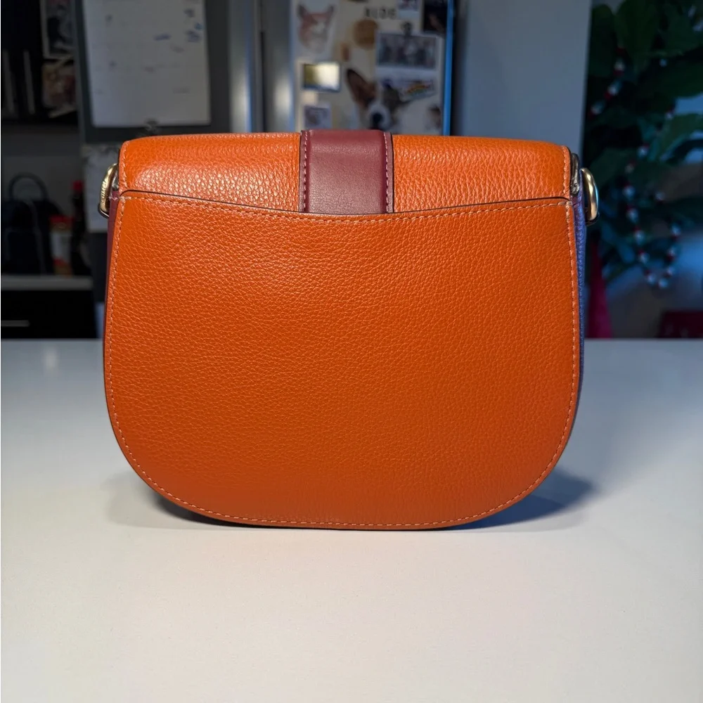 COACH - Georgie Saddlebag in Orange and Burgundy Colorblock - Picture 6 of 13